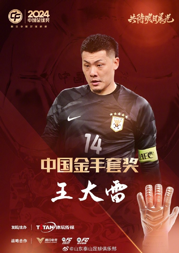  王大雷榮獲中國金手套獎(jiǎng)，謝文能入選中國金球獎(jiǎng)候選人前三名
