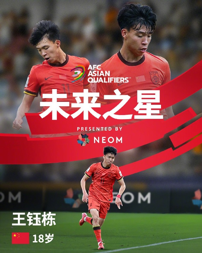  亞洲杯官方社媒發(fā)布王鈺棟個人海報：青年軍的旗幟，飄揚(yáng)在前哨