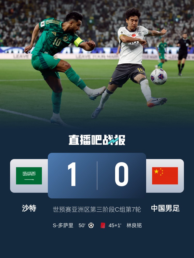  1-0小勝國足終結(jié)沙特在18強賽191天的進球荒，上次進球也是戰(zhàn)國足